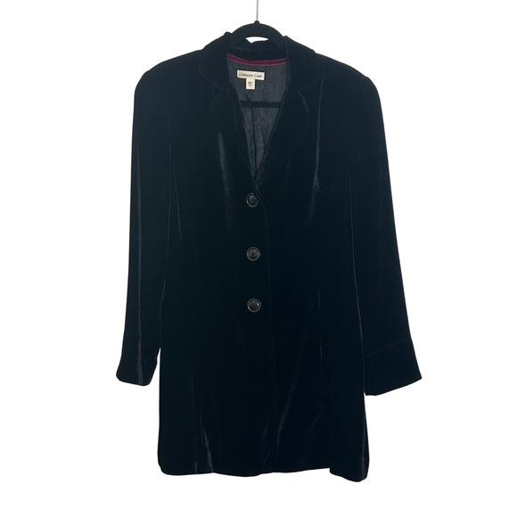 Coldwater‎ Creek Silk Blend Velvet Blazer Jacket Size 14 Black Elegant Party - Picture 1 of 9